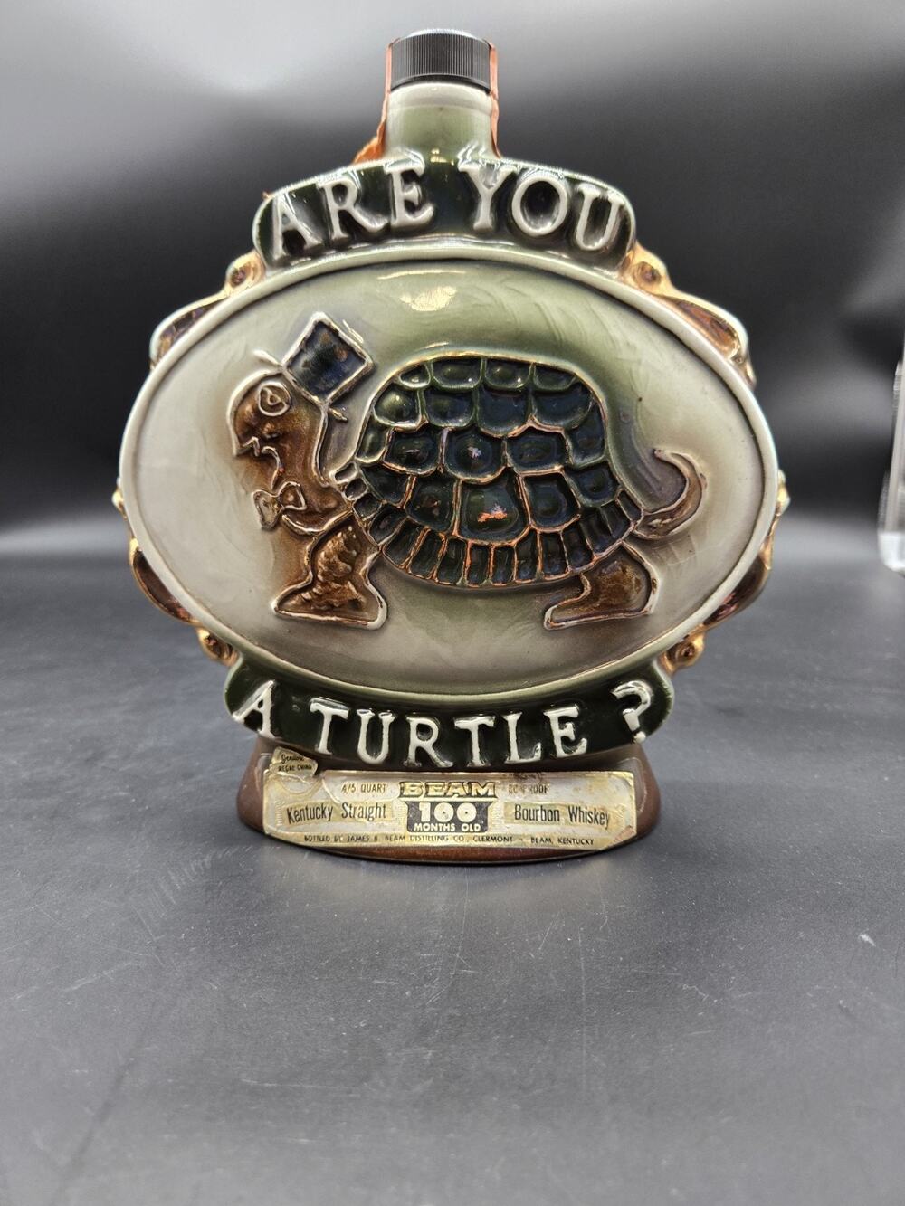 VTG 1975 Jim Beam "Are You A Turtle?" Short Neck 9" Kentucky Bourbon Decanter